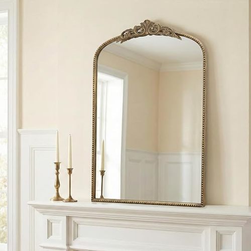 Vintage Wall Gold Mirror: 32"x24" French Baroque Antique Mirror - Traditional Ornate Decorative Arched for Wall/Bathroom/Entryway/Fireplace/Hallway - Home Decor for Living Room