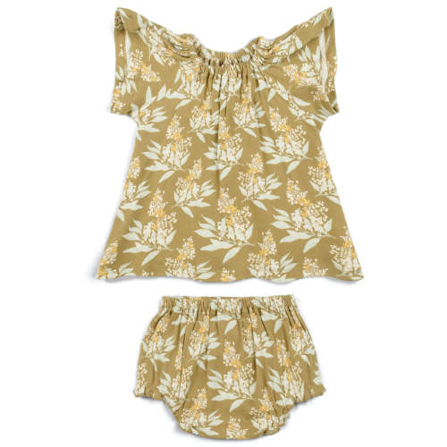Gold Floral Organic Cotton Dress & Bloomer Set