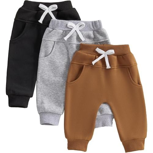 allshope Toddler Baby Boy Fall Pants Fleece Lined Winter Warm Sweatpants Jogger Athletic Trousers Elastic Waist Harem Bottoms
