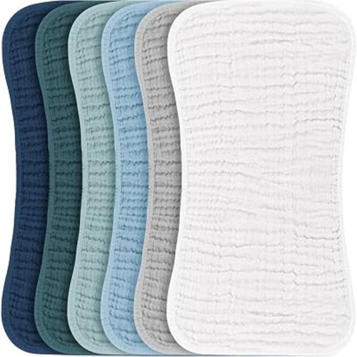 Konssy 6 Pack Large Muslin Baby Burp Cloths and Burp Rags Set for Newborn