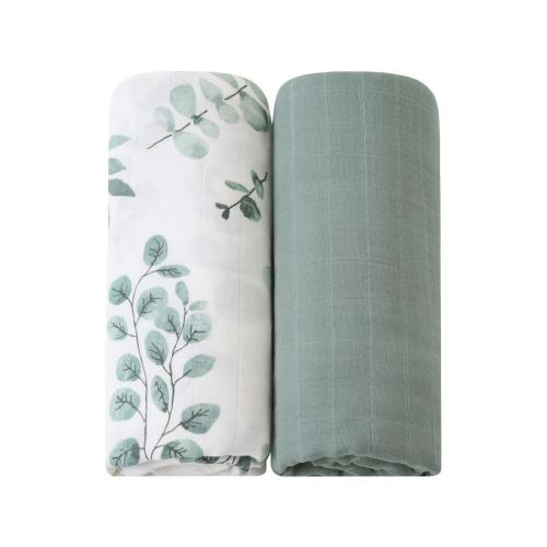 LifeTree Muslin Swaddle Blankets 2 Pack Set, Soft Bamboo Cotton, Large 47 x 47 inches, Neutral Baby Swaddling Wrap Nursery Receiving Blanket for Boys & Girls Unisex