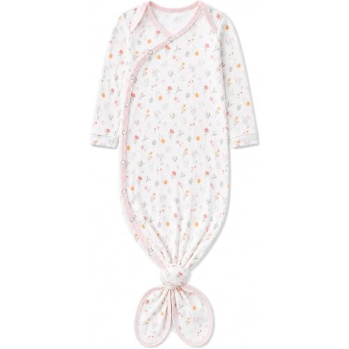 Copper Pearl Baby Gown - Knotted Newborn Sleepers for Baby Boy and Girl, Soft Stretchy Long Sleeve Infant Gowns with Bottom Tie and Hand Mittens, Perfect Hospital Coming Home Outfit (Mabel)
