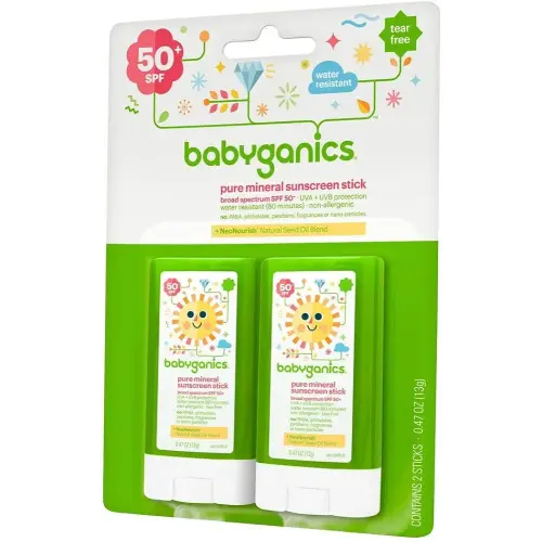 Babyganics - SPF 50+ Mineral Sunscreen Stick - 0.47 Ounce - Pack of 2