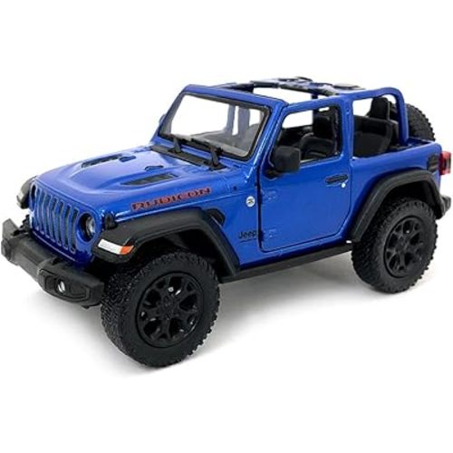 KiNSMART - Jeep Wrangler Rubicon Off Road 4x4 5 inch 1:34 Scale Die Cast Model Replica Toy Car (Blue Opentop)