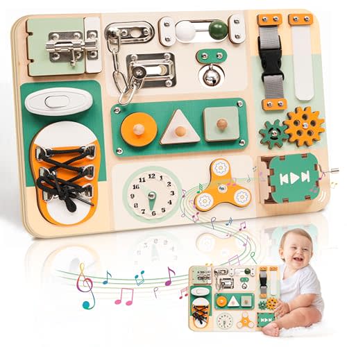Busy Board Montessori Toys for 1 2 3 Year Old - Sensory Toys for Toddlers 1-3 - Fine Motor Skills & Early Learning - Montessori Gift for Boys & Girls (Green)