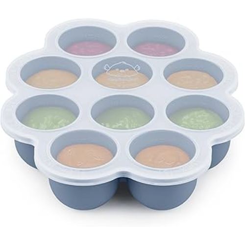 KeaBabies Silicone Food Freezer Trays with Lid, 2oz x 10 Pods Baby Food Storage Containers, Easy Puree Meal Prep, Breast Milk Silicone Freezer Molds, Dishwasher, Microwave Safe, BPA-Free (Slate)