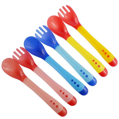 Naierhg Baby Silicone Temperature Sensing Spoon Fork Safety Infant Feeding Flatware