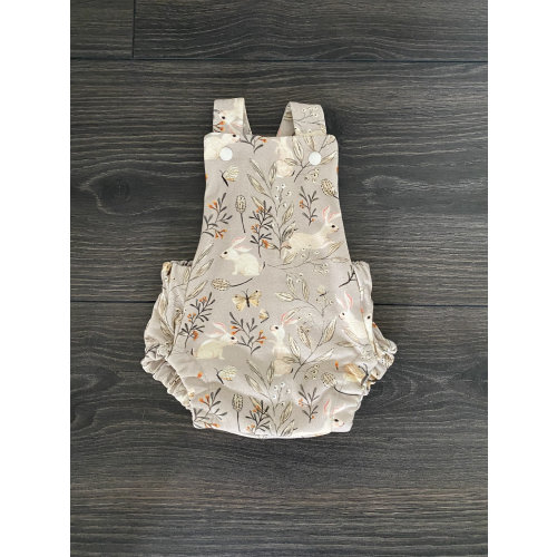 Organic Cotton Baby Romper: Bunny Print Cross Back Easter Outfit