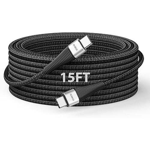 Extra Long USB C to USB C Cable 15FT 100W, USB C Charger Cable Fast Charging Cord Braided, Type C Cable for iPhone 17 16 15/15Plus/15Pro/Max, MacBook Pro/Air, iPad Pro/Air/Mini,Samsung,Pixel,Laptop