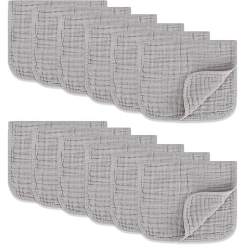 Muslin Burp Cloths 100% Cotton Pack of 12. Soft, Gentle & Absorbent Baby Burp Cloths for Baby Girl & Boys.(Gray 12 Pieces)