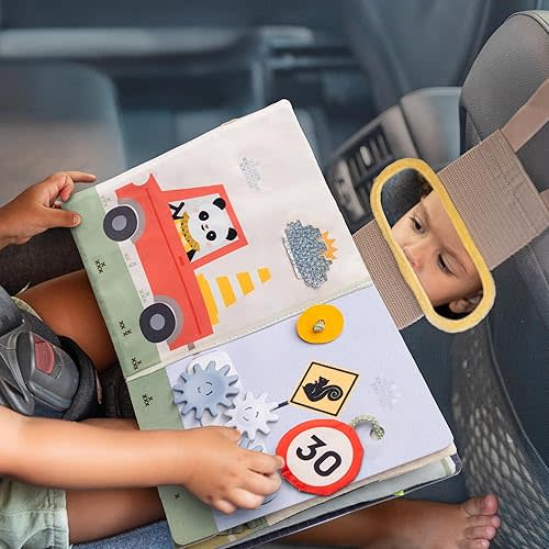 Taf Toys Car seat Toys Busy Book for Toddlers 1-3, Montessori Quiet Activity Books Travel Toy with 15 Activities - Montessori Toys Busy Board for baby - Boy Toys Girl Birthday Gift Travel activity car