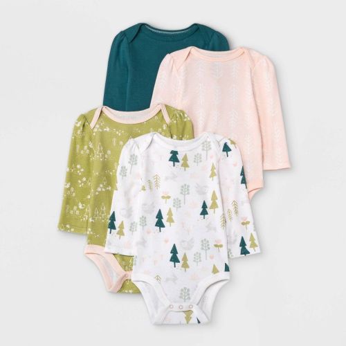 Baby Girls' 4pk Sweet Woodland Long Sleeve Bodysuit - Cloud Island™ Light Pink