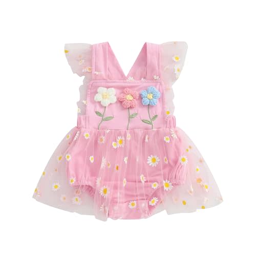 One opening Newborn 3 6 9 12 18Months Baby Girl Romper Floral Daisy Tulle Lace Onesie Bodysuit Infant Girl Summer Clothes
