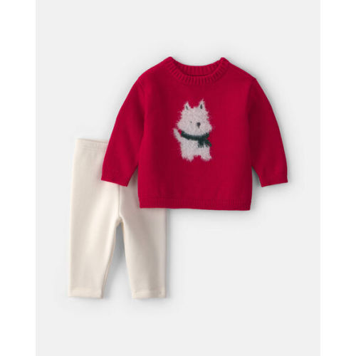 Baby Girl 2-Piece Dog Sweater & Pant Set - Red/Cream | Carter's