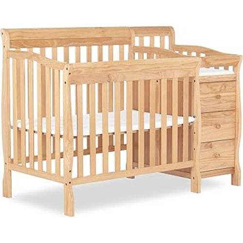 Dream On Me Jayden 4-in-1 Mini Convertible Crib And Changer in Natural, Greenguard Gold Certified, Non-Toxic Finish, New Zealand Pinewood, 1" Mattress Pad