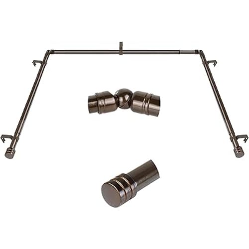 Antique Bronze Bay Window Curtain Rods, HOTOZON 7/8 Inch Heavy Duty Curtain Rods for Bay Windows 48-84 Inch(Center Rod), 32-58 Inch Side Rods for Windows