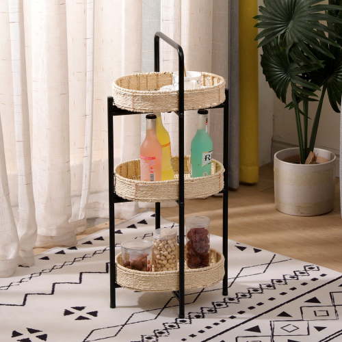 Jopath 3 Tiers Tray Tables Paper Rope Woven Side Table，Bedroom Storage Furniture,Crafted From Paper Rope In Neutral Shades For Living Room Kitchen(Natural)