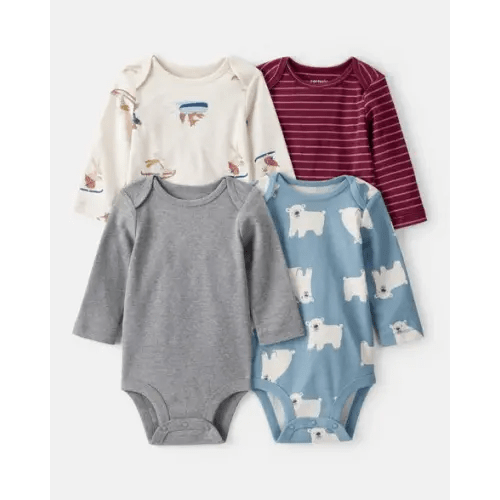 Baby Boy 4-Pack Polar Bear Animal Print Long-Sleeve Multipack Bodysuits  - Carter's | Carter's