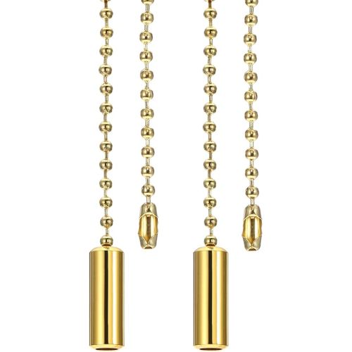 PATIKIL 1M 3.3ft Ceiling Fan Pull Chain, 2 Pcs Beaded Pulls Cord Extender Cylinder Pendant for Fan Light Chandelier Table Lamp Pulling Switch, Gold Tone