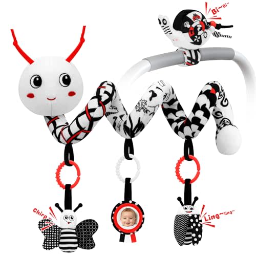 High Contrast Baby Toys for Newborn, Black and White Baby Sensory Toys 0-12 Months with Car Seat Toys & Soft Plush Toy, Activity Hanging Toys Velcro for Stroller Toys Baby Gifts