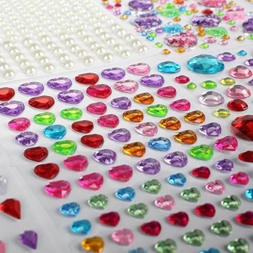 3521 Pieces Self Adhesive Jewels for Crafts, Gems Stickers for Kids, Flat Back Plastic Fake Jewels for Scrapbook Supplies and face gems