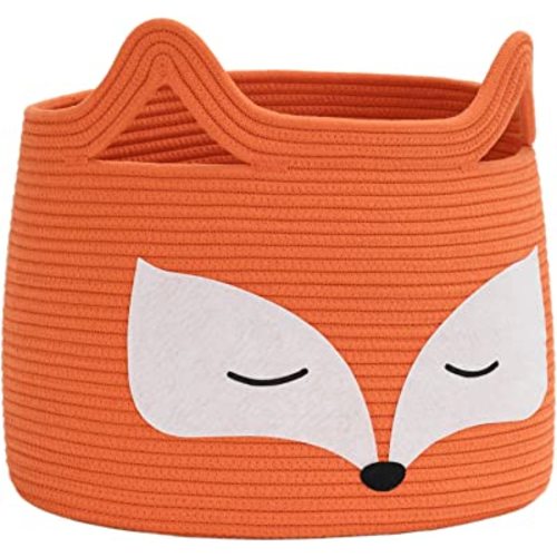 Fox Decor Basket, Nursery Basket for Baby Clothes, Toys, Laundry, Blanket, Cute Animal Storage Box, Large Woven Gift for Kids, Baby Showers-15.7"L x 11.8"H, Orange