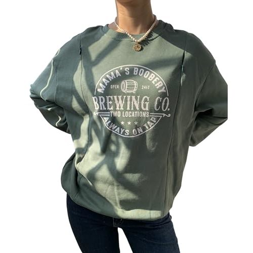 AEARGIV Women Causal Maternity Nursing Sweatshirt Comfort Friendly Zip Breastfeeding Pullover Tops Mama's Boobery Sweater
