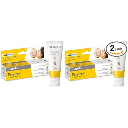 Medela Purelan Lanolin Nipple Cream, Fast Relief for Sore Nipples & Dry Skin During Breastfeeding, Safe for Breastfeeding Baby, Natural, Hypoallergenic, Fragrance-Free, 37g (Pack of 2)