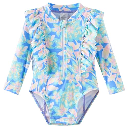 Baby Toddler Girls Swimsuit One Piece Long Sleeve Rash Guard Bathing Suit UPF 50+ Sun Protection