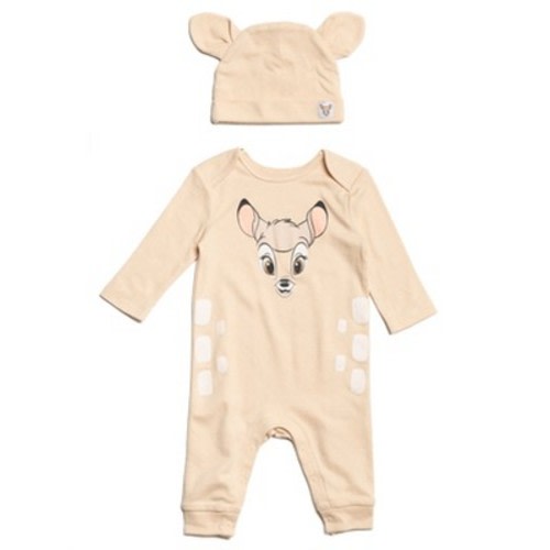 Disney Bambi Baby Boy or Girl Printed Costume One-Piece Outfit and Beanie Set with Snap Closure Fawn 0-3 Months