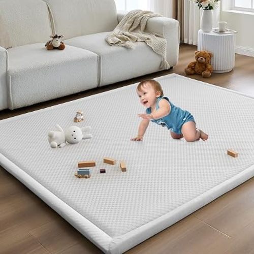 Baby Play Mat for Floor Nursery Rug Muscle Area Rug Playroom Rug 50x50" Playpen Mat Elastic Foam 1.3" Thick Crawling for Babies,Toddlers, Infants, Kids(Ripple Light Grey)