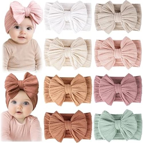 Prohouse 8 Pack Baby Bows Headbands for Girls, Newborn Nylon Headbands