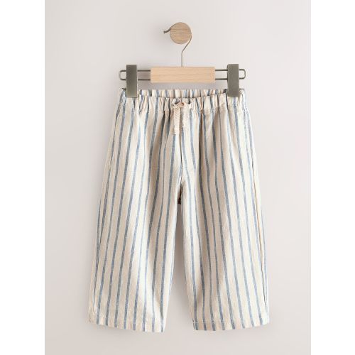 Blue/Ecru Wide Fit Linen Blend Pull on Trousers