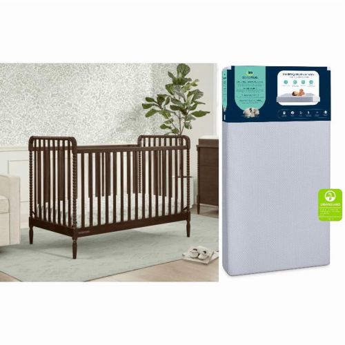 Delta Children Lily 4-in-1 Convertible Crib & Serta SleepTrue Sparkling Sky Breathable Baby Bed Crib Mattress and Toddler Mattress