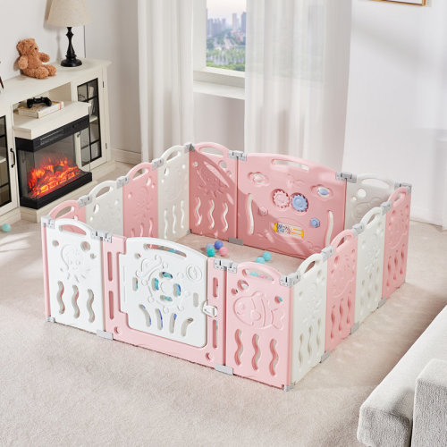AMERLIFE Baby Playpen, Upgraded 14 Panels Foldable Baby Fence With Game Panel And Safety Gate, Adjustable Shape, Portable Baby Play Yards For Children Toddlers Indoors Or Outdoors (Pink+White,14 Panel) | Wayfair