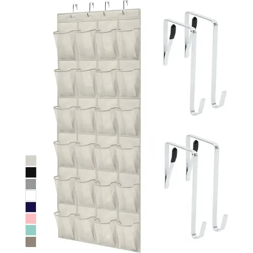 GORILLA GRIP Over the Door Shoe Organizer, 24 Large Breathable Mesh Pockets, Space Saving Hanging Storage Holder, Closet Rack Hanger Holds Up to 40 lbs, Hangs on Closets for Shoes, Accessories, Linen