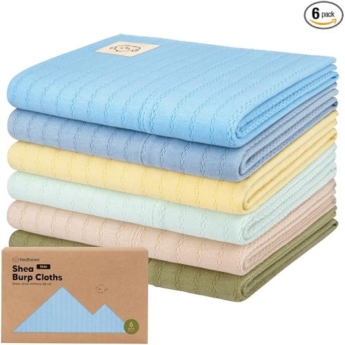 KeaBabies Organic Cotton Burp Cloths Baby Girl, Boy - 6-Pack Large Burping Clothes for Babies, Spit Up Rags, Super Soft & Absorbent Newborn Wash Towels, Gender Neutral, Non-Shrink (Stria, Daybreak)