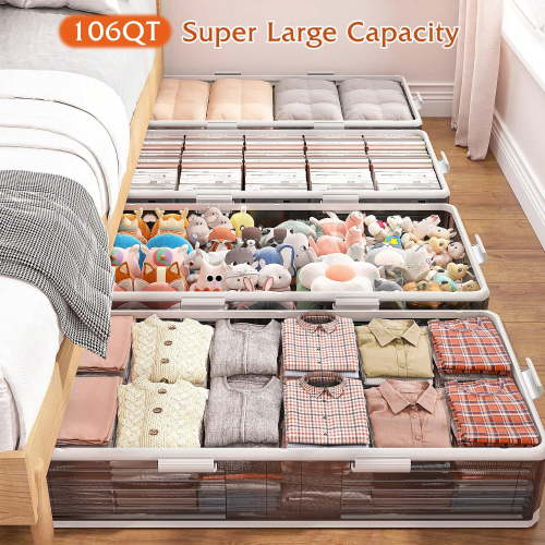 Under Bed Storage With Wheels 106QT Under Bed Storage Containers Underbed Storage Bins With Lids For Closet Organizers And Storage Plastic Storage Bins Bedroom