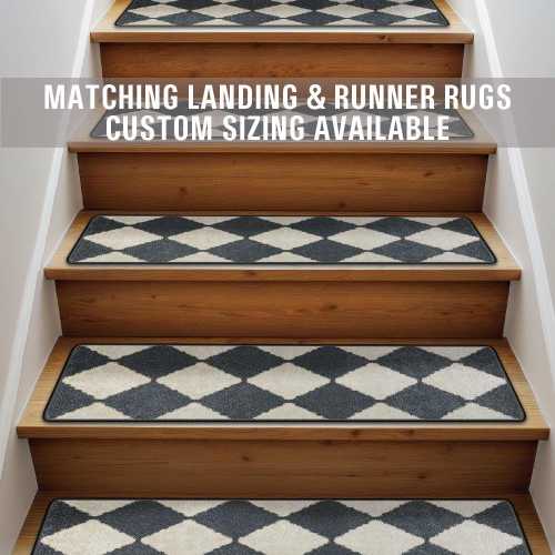 Non Slip Stair Tread Rugs with Matching Landing & Runner Rugs, Low Cut Pile, Machine Washable, Custom Size Available, Pet Kids Safe ST523