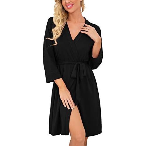 PrinStory Womens Robe Lightweight Short Knit Bathrobe Soft Ladies Sleepwear with Pockets