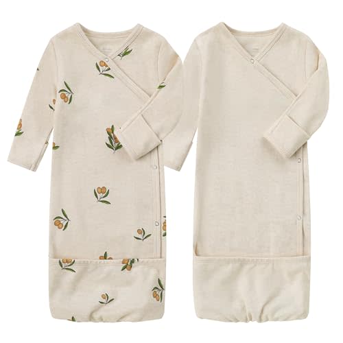 O2 BABY 100% Organic Cotton Kimono Gown with Mittens & Fold-Over Pouch