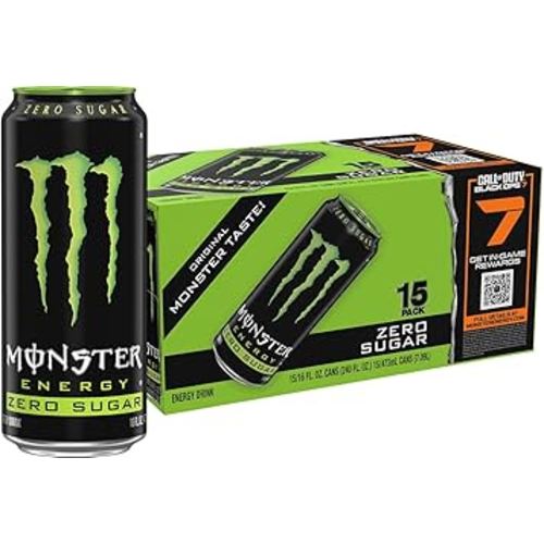 Monster Energy Zero Sugar, Green, Original, Low Calorie Energy Drink, 16 ounce