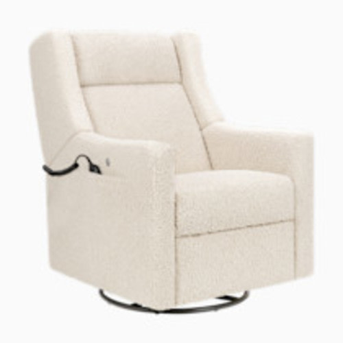 babyletto Kiwi Deluxe Power Recliner and Swivel Glider with Heat and Massage - Almond Teddy Loop