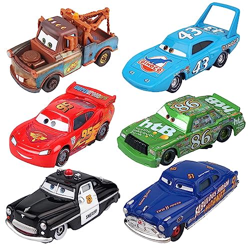 6 PCS Toys Car 2 3 Mater Chick Hicks The King Doc Hudson Sheriff Diecast Car Toy Set for Boy Kids Gifts