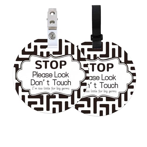 ORIGACH 2 Pack Black and White No Touching Baby Signs, Stop Do Not Touch Baby Gender Neutral Car Seat Sign Stroller Tags with Hanging Strap and Clip, No Touching Baby Sign for Newborn Baby Boy Girl