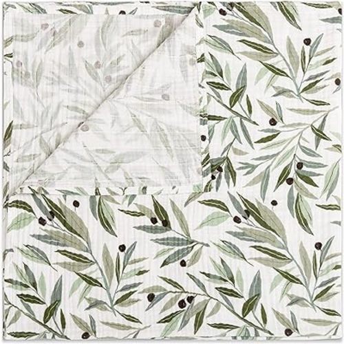 Babyletto 100% Organic Cotton Swaddle, GOTS-Certified, Ultra-Soft and Breathable Muslin - Olive Branches