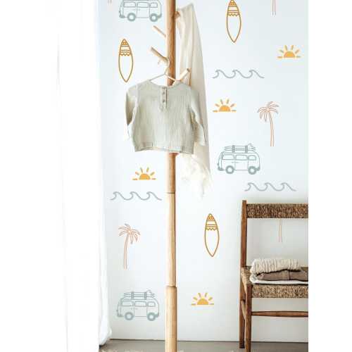 Vinyl Wall Decals - Ocean, Surfboard, Van, Palm Tree, Waves and Surf Decor