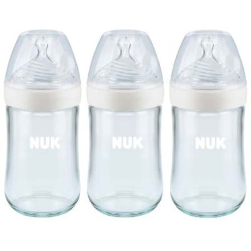 NUK Simply Natural Glass Bottles, 8 oz, 3 Pack, Clear, Anti-Colic