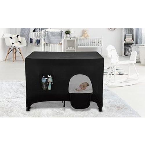 Blackout Cover for Pack N Play, Stretch Fitted Portable Breathable 90% Blackout Crib Canopy for Travel Crib Indoor Outdoor
