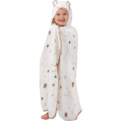 Super Soft Muslin Hooded Towels for Toddler - 27x55 Inches Large, Highly Absorbent Toddler Beach Towel & Bath Towel for Infants, The Midnight Stars